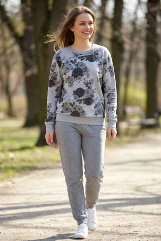 Bluza damska dresowa w kwiaty - Szara