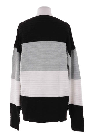 Sweter damski w pasy teksturowany - Czarno-szary