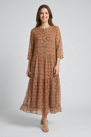 Sukienka Maxi Paisley - Pomarańczowo-brązowa