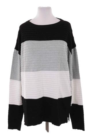 Sweter damski w pasy teksturowany - Czarno-szary
