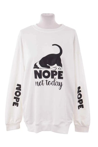 Bluza dresowa z nadrukiem kota NOPE - Biała
