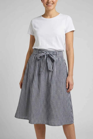 Spódnica midi w paski  - Granatowo-biała  30% lyocell