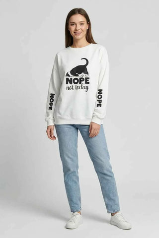 Bluza dresowa z nadrukiem kota NOPE - Biała
