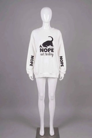 Bluza dresowa z nadrukiem kota NOPE - Biała